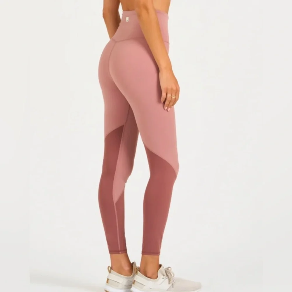 Sz L Vuori Colorblock Studio leggings full length high rise pale pink dusty rose - Picture 2 of 10
